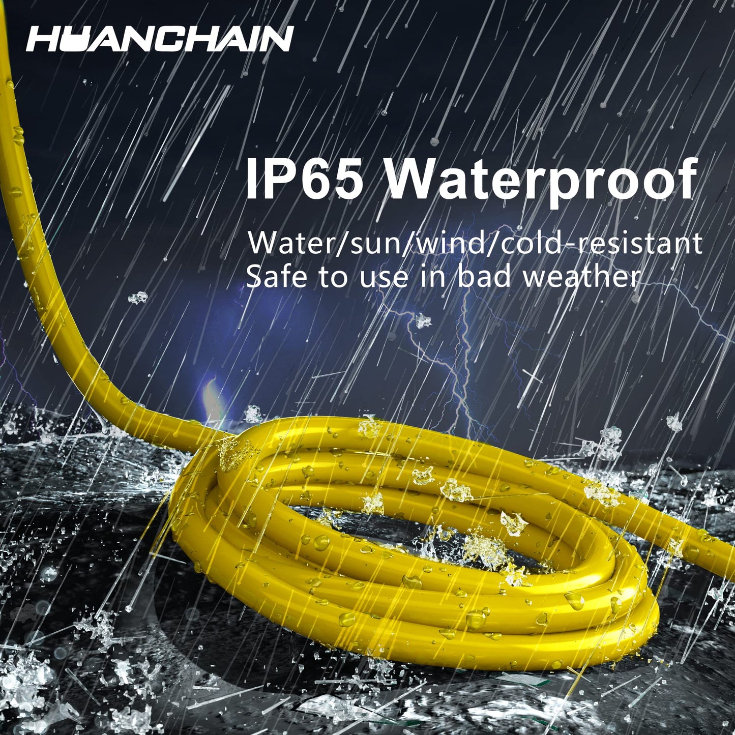 HUANCHAIN Outdoor Extension Cord 100 ft Waterproof, 16/3 Gauge Flexible Cold-Resistant Appliance Extension Cord Outside, 10A 1250W 16AWG SJTW, 3 Prong Heavy Duty Electric Cord Yellow, ETL