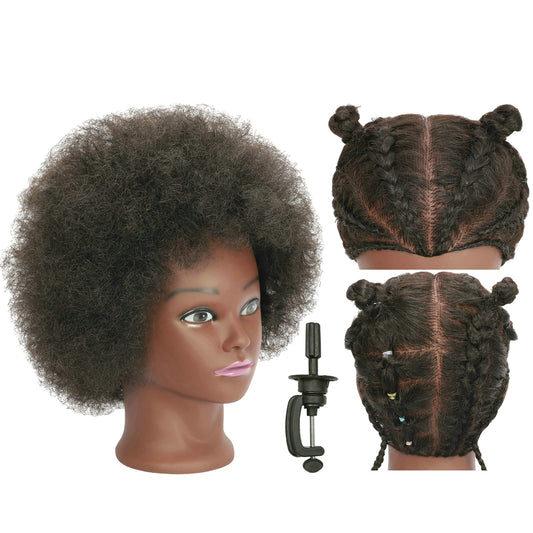 RYHAIR Kinky Curly 100% Real Human Hair Mannequin Head for Hairdresser Practice Afro Cosmetology Manikin Doll Head Styling Hair Extension Braiding Bleaching Dyeing Updos with Table Clamp Stand