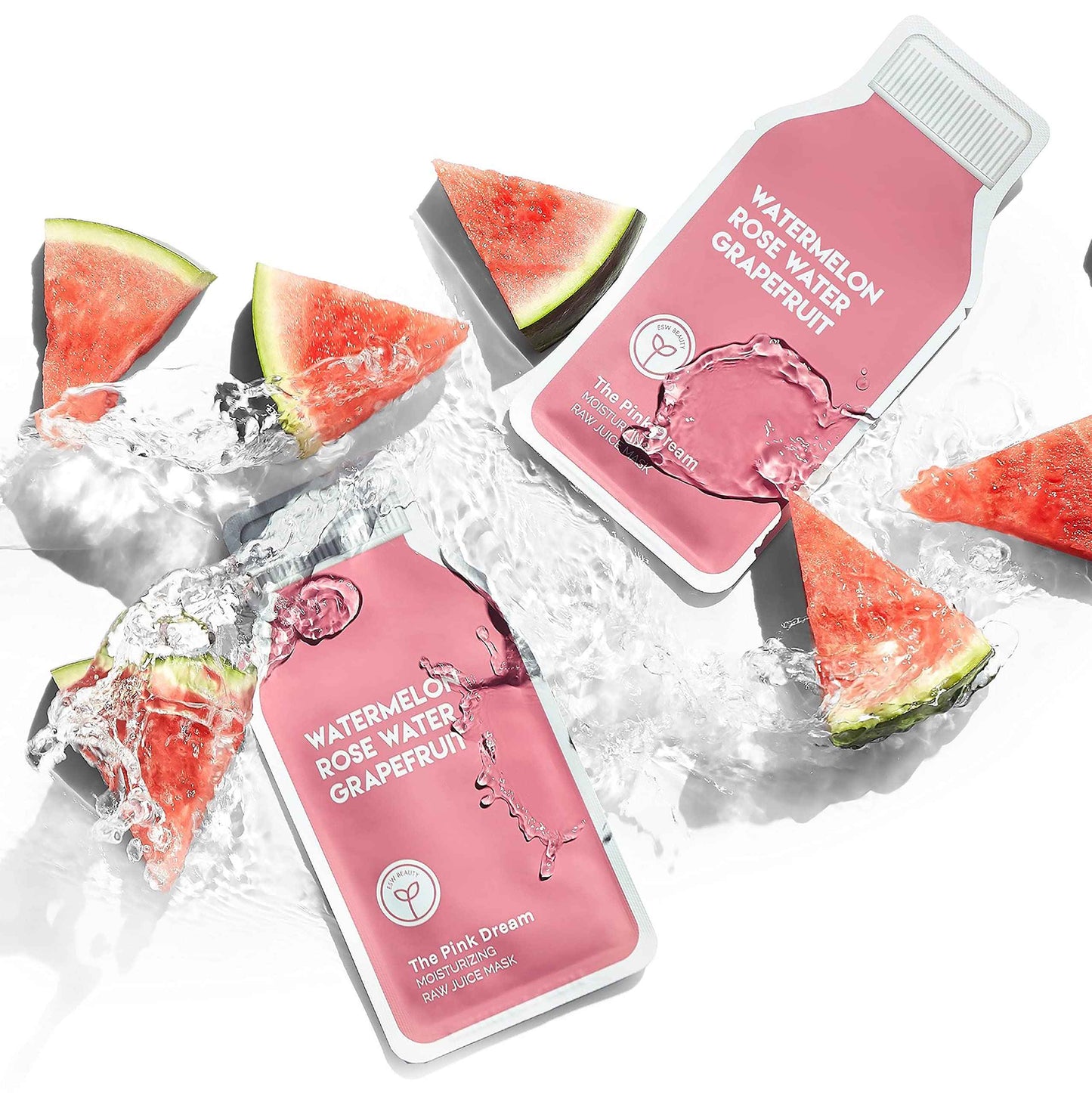 ESW Beauty The Pink Dream - Moisturizing Raw Juice Face Mask (6-Pack) - Hydrating with Watermelon, Rose Water & Grapefruit for Dry, Sensitive Skin - Vitamins C & E for Radiance