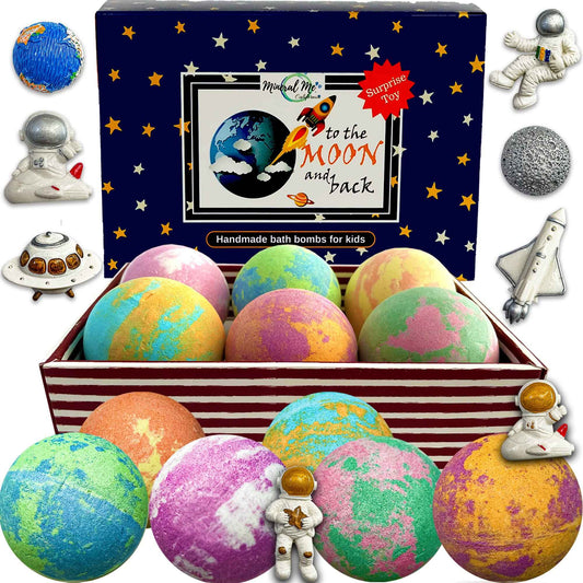 Galaxy Bath Bombs for Kids with Surprise Inside - Organic Bubble Bath Bombs with Educational Outer Space Planet Toys. Gentle, Natural & Kids Friendly - Stocking Stuffers Christmas Gifts for Toddlers