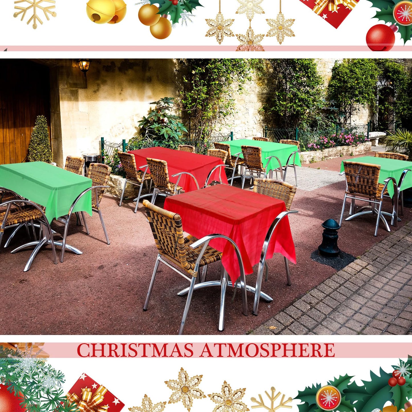 Batiyeer Christmas Tablecloth Disposable Plastic Tablecloth 54 x 108 Inch Rectangle Red Green Table Cloth Plastic Table Cover for Christmas Holiday Parties Decorations Indoor Outdoor (30 Pcs)