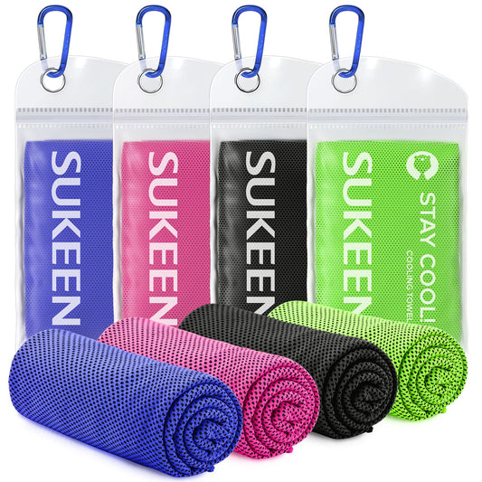 Sukeen [4 Pack] Cooling Towel (40"x12"),Ice Towel,Soft Breathable Cool Towel,Microfiber Towel for Yoga,Sport,Running,Gym,Workout,Camping,Fitness,Workout & More Activities