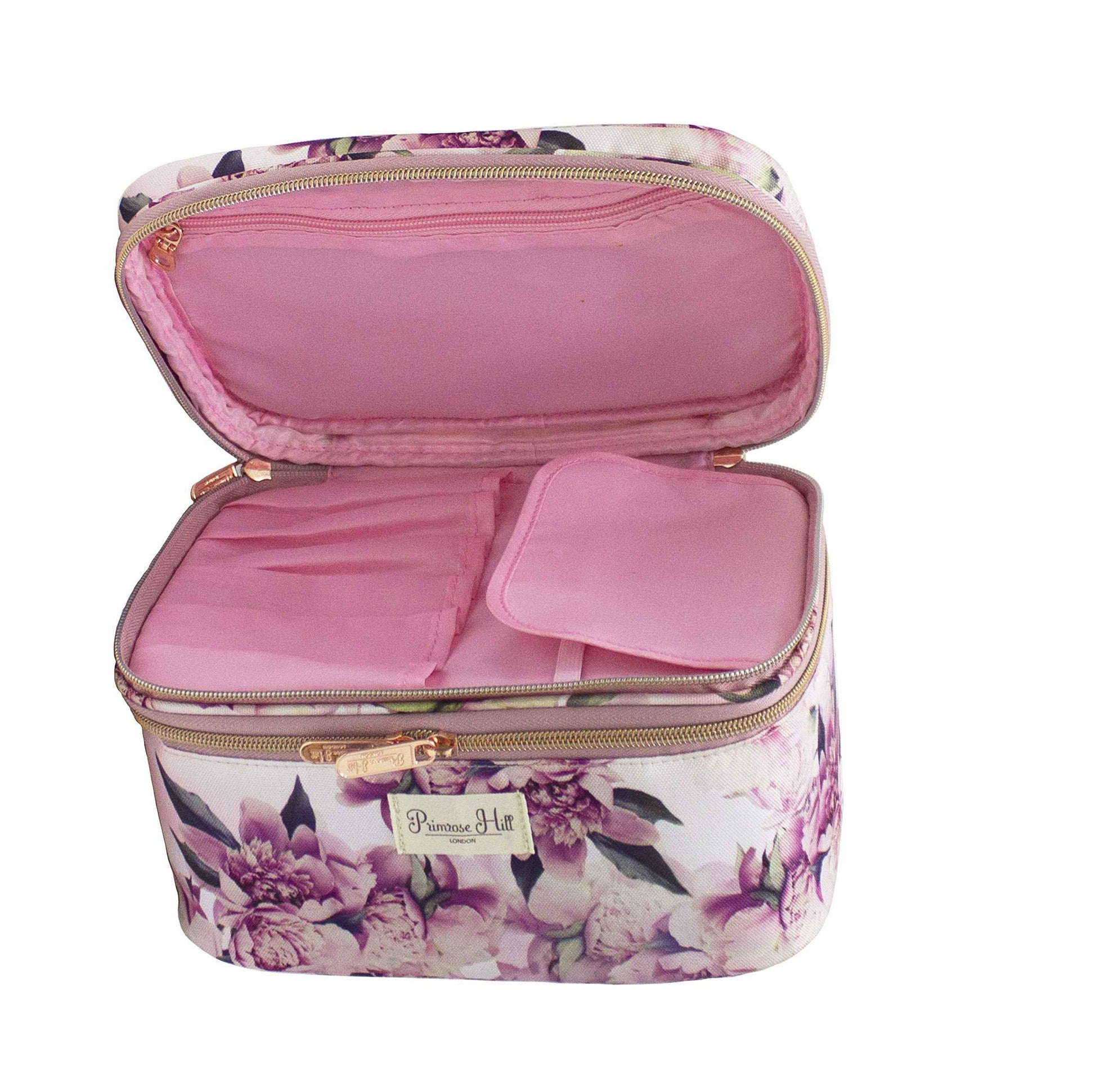 Conair Travel Makeup Bag, Large Toiletry and Cosmetic Bag, Perfect Size for Use At Home or Travel, Train Case Shape in Pink Floral Print