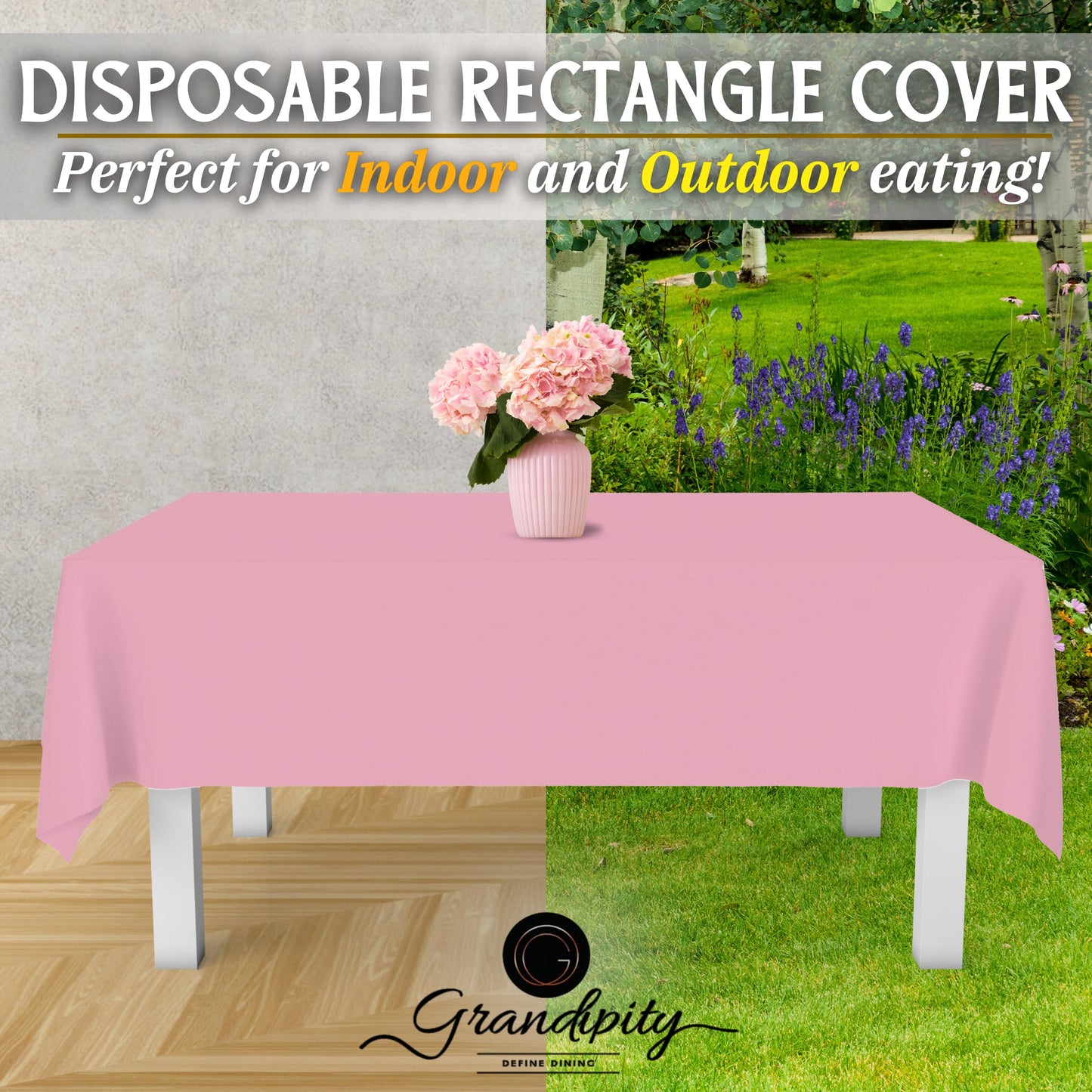 Grandipity Pink 12 Pack Premium Disposable Plastic Tablecloth 54 Inch. x 108 Inch. Decorative Rectangle Table Cover