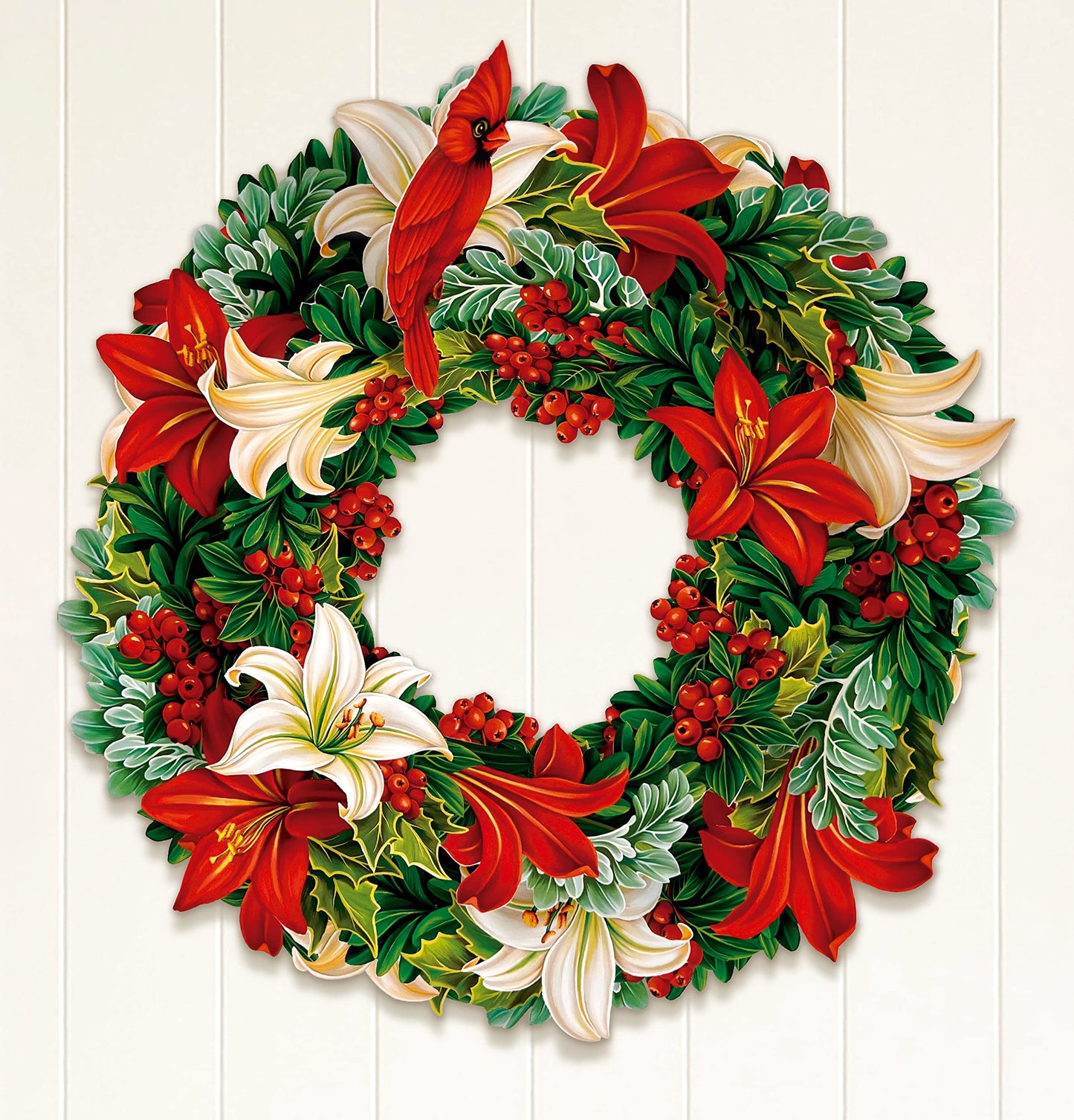 15 inch FreshCut Paper Pop Up Winter Joy Wreath - Life Sized Reusable Christmas Decoration for Xmas Party & Home Decor