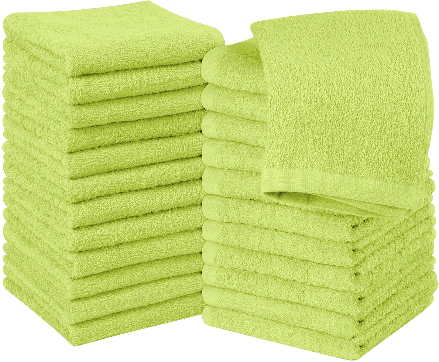 Utopia Towels 24 Pack Cotton Washcloths Set - 100% Ring Spun Cotton, Premium Quality Flannel Face Cloths, Highly Absorbent and Soft Feel Fingertip Towels (Neon Green)