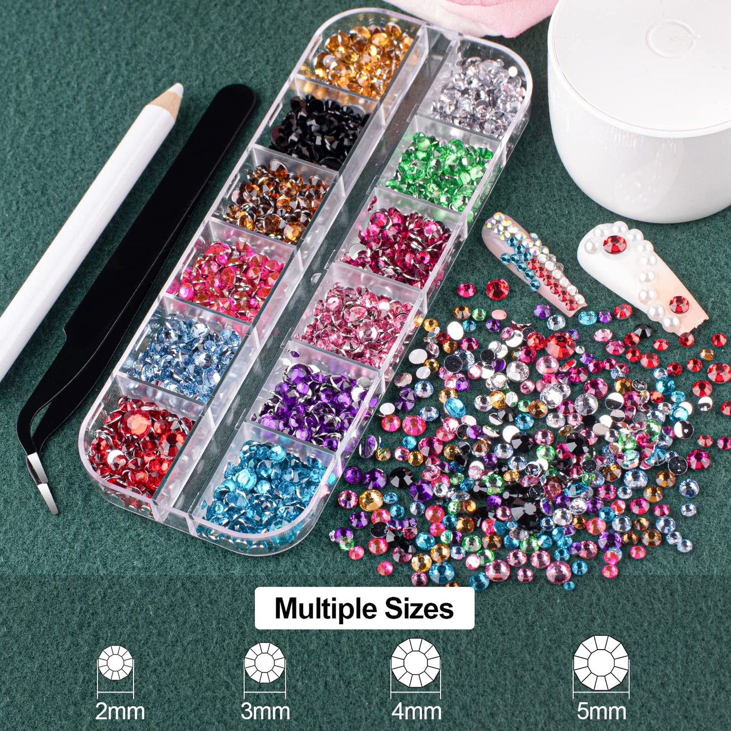 Flat Back Rhinestones&Pearls Kits Round Colorful Gems+White Pearls With Quick Dry Makeup Glue+Picker Pencil+Tweezer For Nail Art And Face Eye Body Make-up