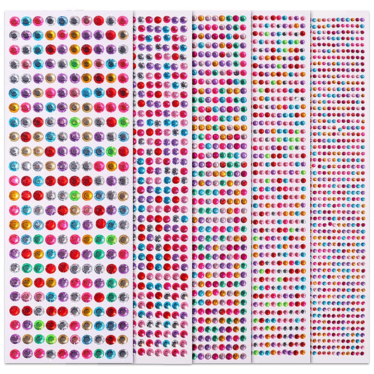 3555PCS Rhinestone Stickers for Crafts, Self Adhesive Gem Stickers 3/4/5/6/8 MM Face Jewels Stick on Bling Pearls for Face Eye Nail Hair Body Makeup Crafts DIY Scrapbooking Embellishments (Color)