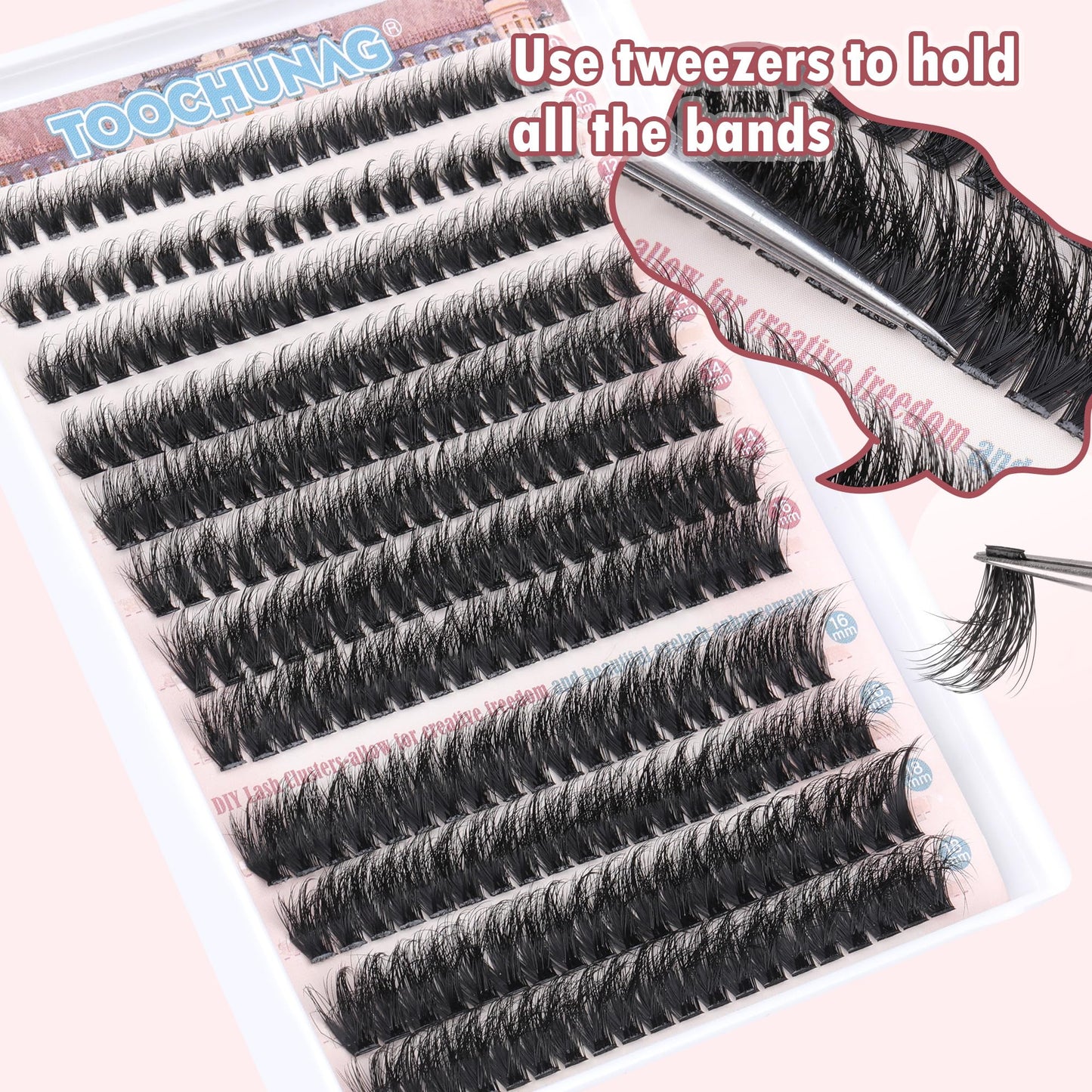 Fluffy Lash Extension Kit with Glue and Remover 80D Individual Lashes Cluster D Curl DIY Eyelash Extension Kit 10-18mm Thick Eyelashes Clusters with Tweezers 240pcs Flat Lash Clusters by TOOCHUNAG