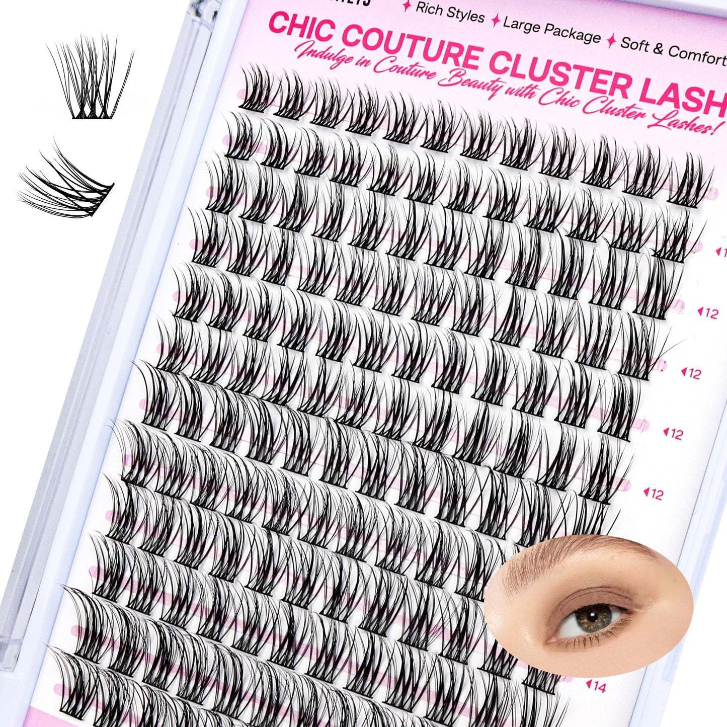 CALAILIS Lash Clusters DIY Cluster Eyelash Extensions 144pcs Natural Cluster Lashes Mega Volume Individual Lashes Reusable Wispy Eyelash Clusters (CDD12,D-10-16MIX)