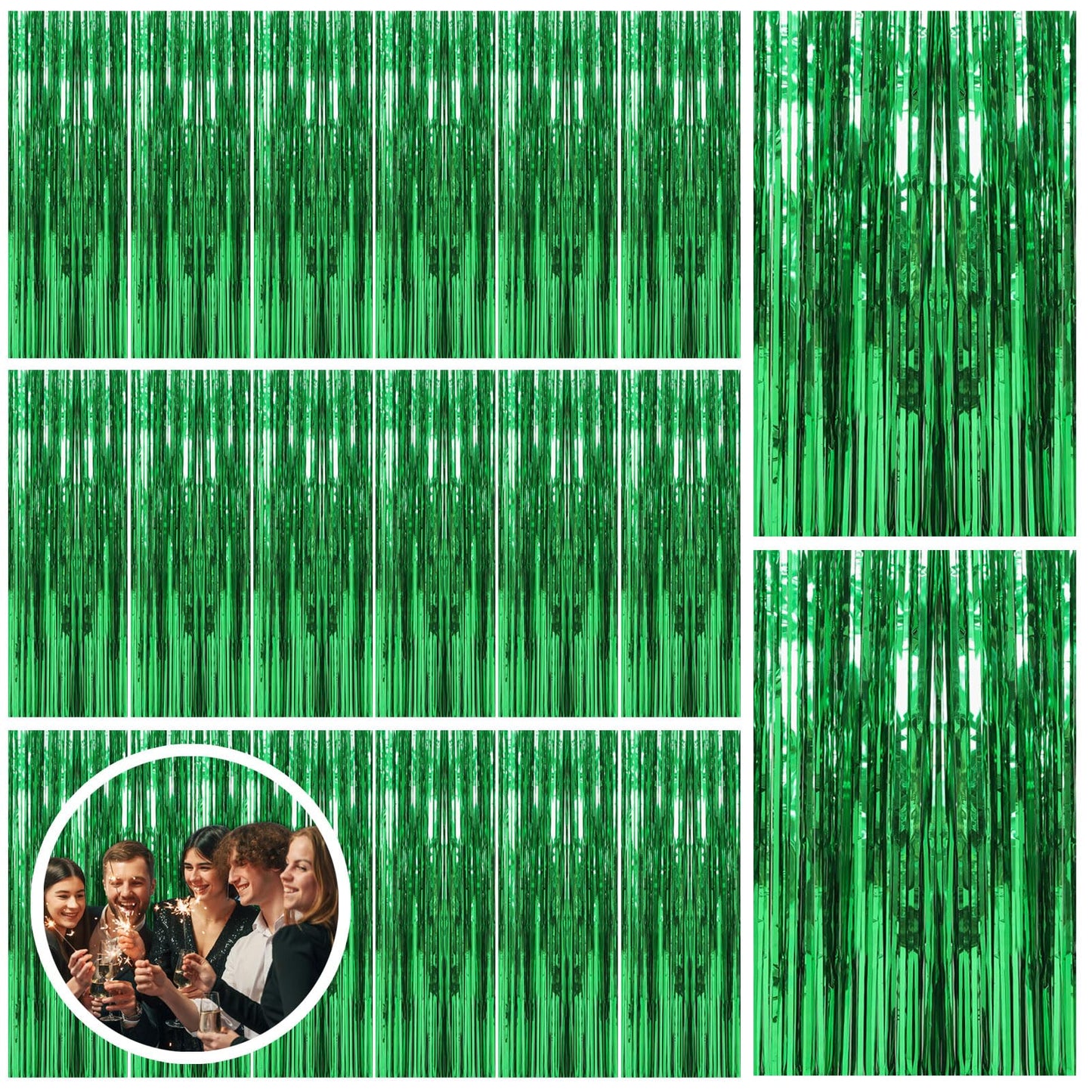 20 Pack Green Streamers Backdrop Jungle Party Decorations Foil Fringe Backdrop Curtains Photo Booth Backdrop for Birthday Dinosaur Animal St Patrick's Day Football Christmas Party Decorations