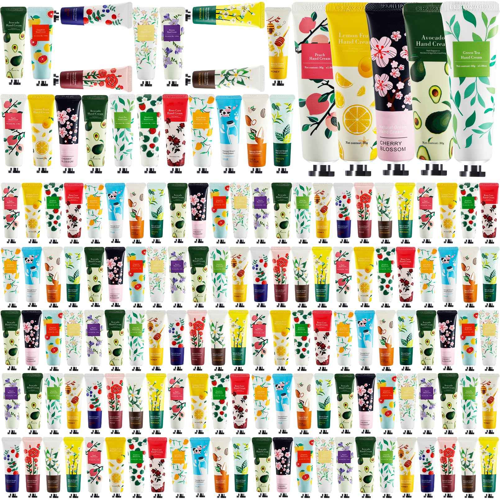 UHBYJM 100 Pack Hand Cream for Women, Moisturizing Mini Hand Lotion, Bulk Hand Lotion Travel Size for Dry Cracked Hands, Natural Plant Fragrance Hand Care Cream For Mothers Day Gifts, 20 Styles