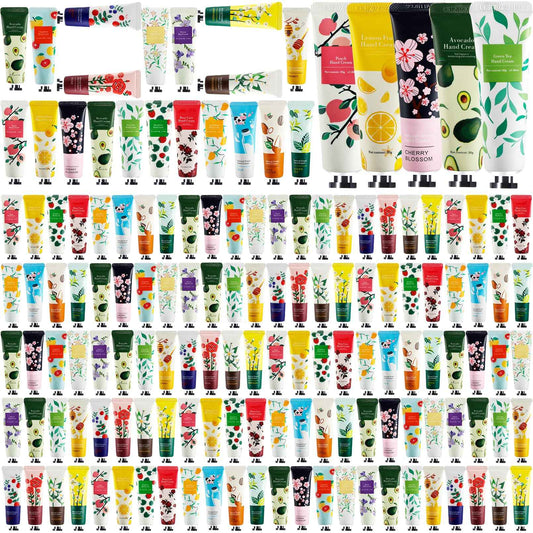 UHBYJM 100 Pack Hand Cream for Women, Moisturizing Mini Hand Lotion, Bulk Hand Lotion Travel Size for Dry Cracked Hands, Natural Plant Fragrance Hand Care Cream For Mothers Day Gifts, 20 Styles