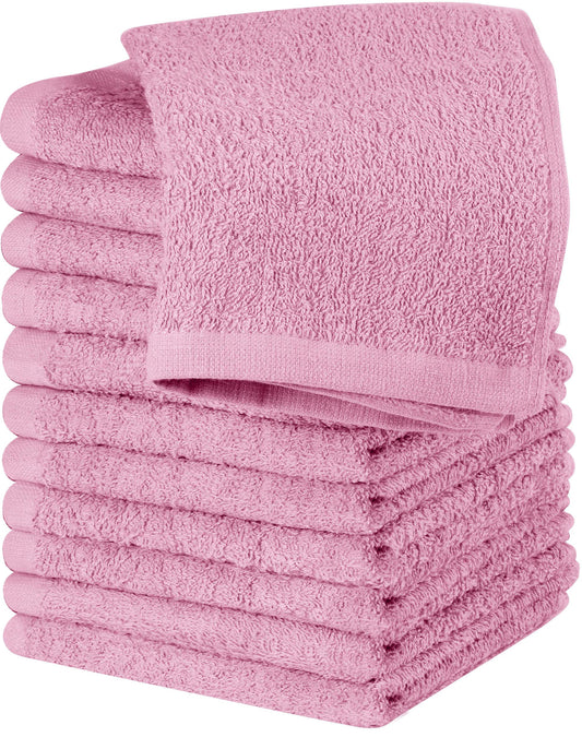 Utopia Towels 12 Pack 100% Ring Spun Cotton Premium Quality Flannel Face Cloths Highly Absorbent Soft Feel Fingertip Towels in Pink