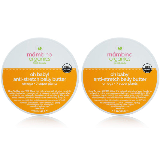 Mambino Organics Oh Baby! Belly Butter – Organic Stretch Mark Cream for Pregnancy with Dutch Shea & Cocoa Butter – Vitamins, Omegas for Elasticity – Cruelty-Free Maternity Care, 2-Pack 4 fl oz