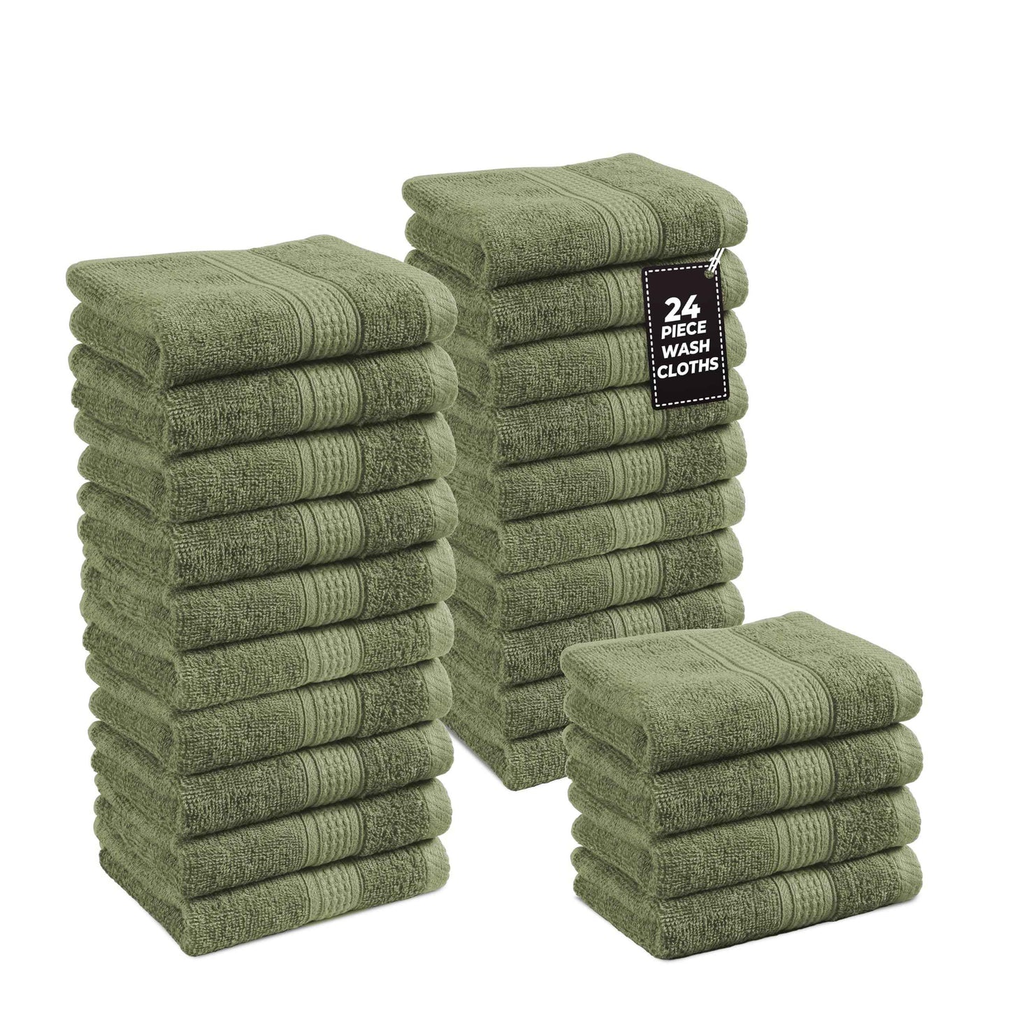 LANE LINEN 100% Cotton Washcloths 24 Pack - Spa & Salon Quality - Ring Spun Cotton Face Cloths - Very Soft & Absorbent Wash Cloths for Body, Beauty, Home, Gym - Fingertip Towels - 13"x13", Oil Green