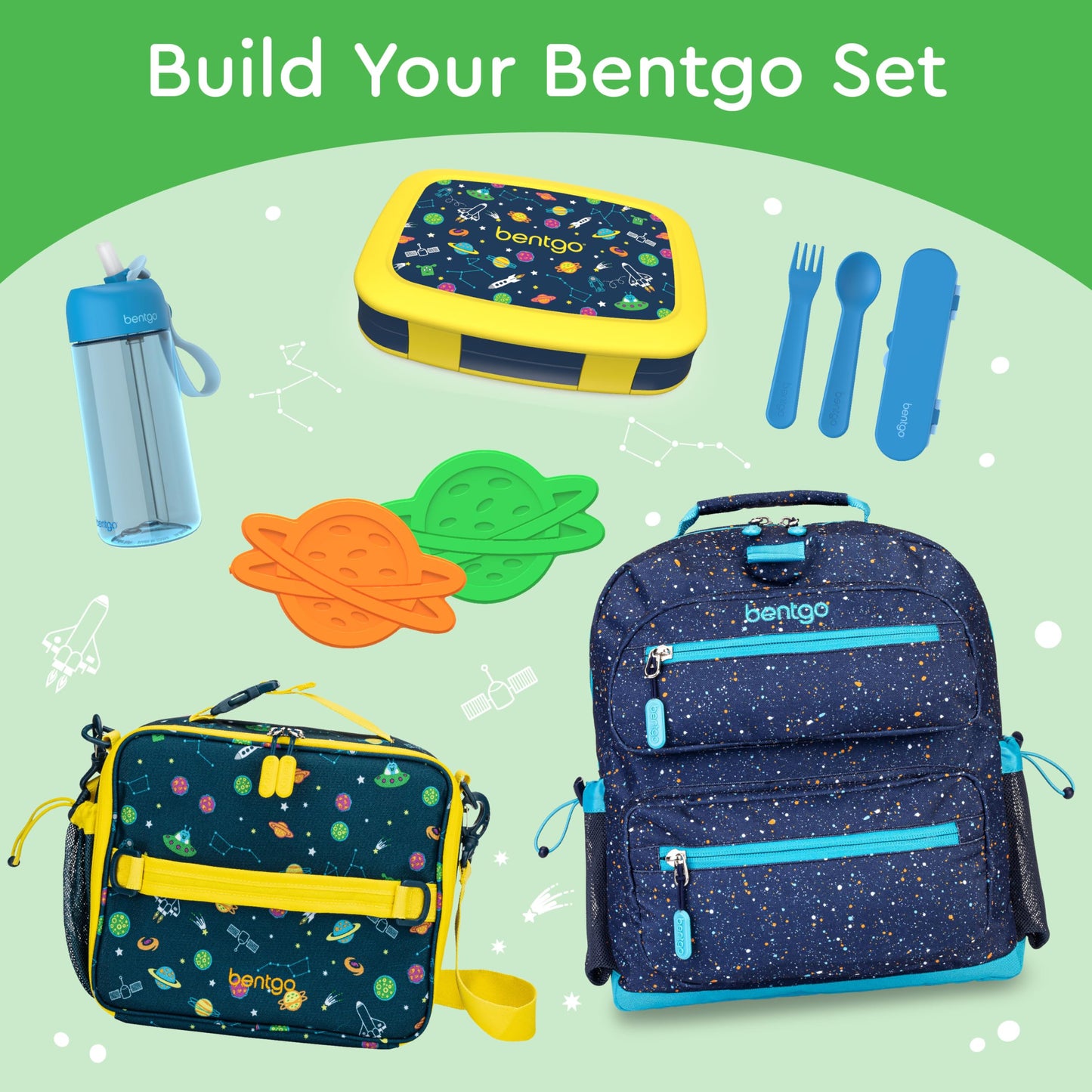 Bentgo Kids Prints Leak-Proof, 5-Compartment Bento-Style Kids Lunch Box - Ideal Portion Sizes for Ages 3-7, Durable, Drop-Proof, Dishwasher Safe, & Made with BPA-Free Materials (Space)