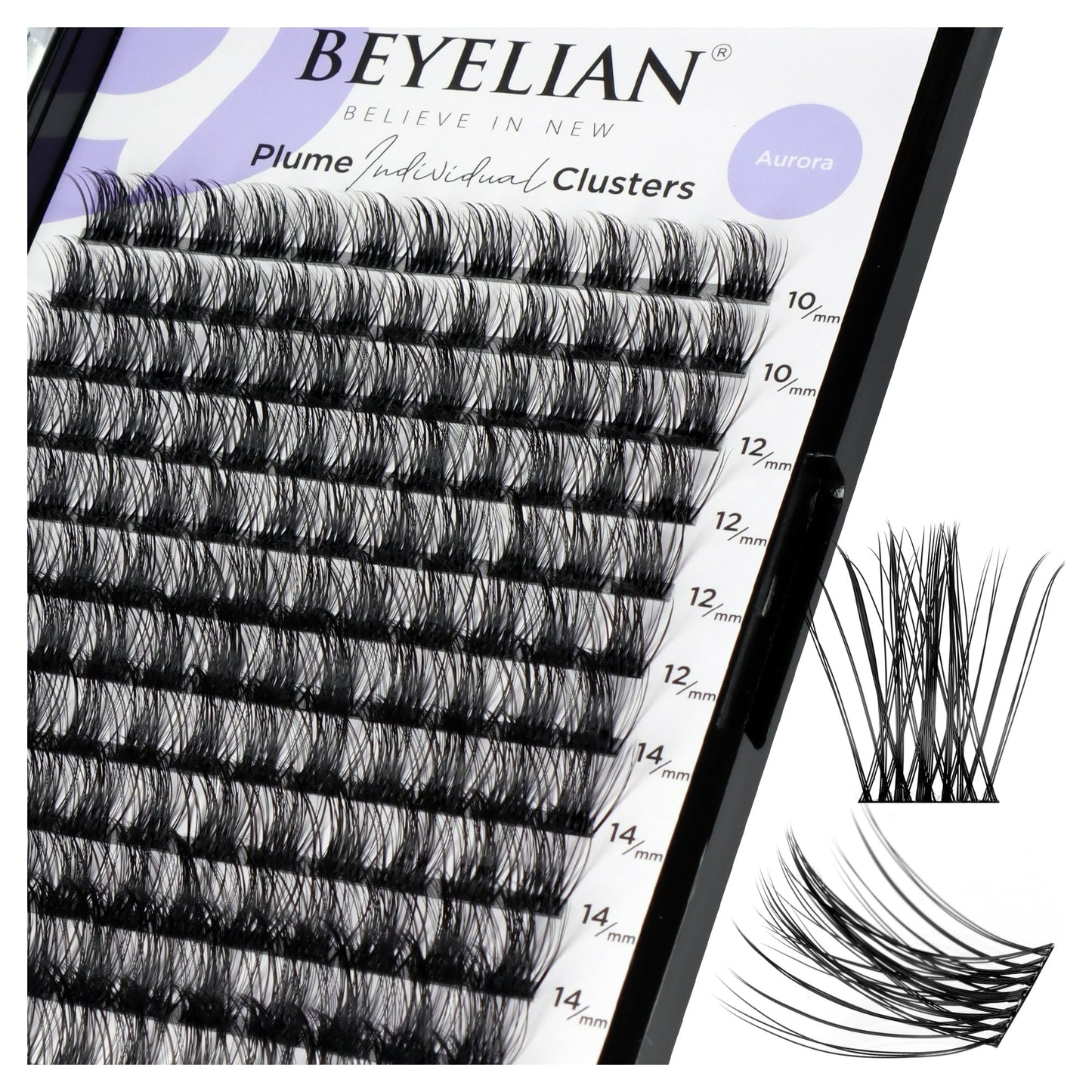 BEYELIAN Lash Clusters D Curl Cluster Eyelash Extensions 10-16mm Mixed 144 Pcs Lash Extension Clusters Black Super Thin Band Cluster Lashes Fluffy Dense Volume Easy to Apply DIY at Home (719)