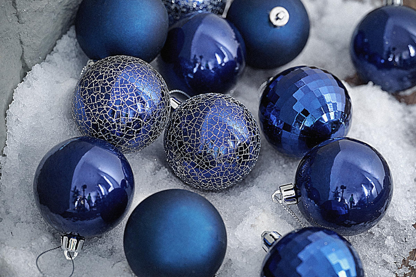 Valery Madelyn Christmas Tree Decorations Set, 24ct Navy Blue Shatterproof Christmas Ball Ornaments Bulk, 2.36 Inches Winter Wonderland Hanging Ornaments for Christmas Trees Xmas 4th of July Holiday