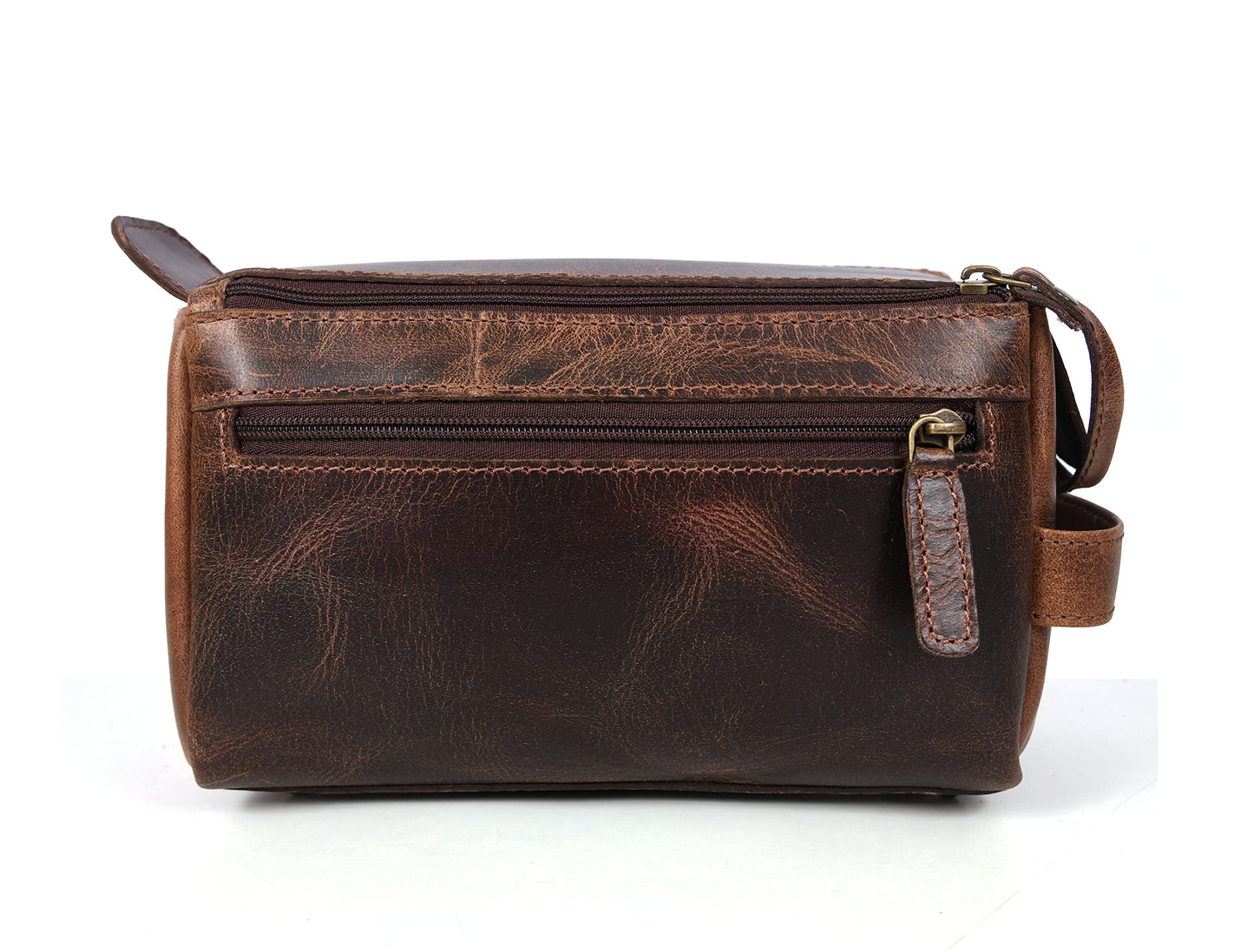 Leather Toiletry Bag for Men 9 Inch | Grooming Travel Kit | With Waterproof Lining | By Aaron Leather Goods (Raven Brown)