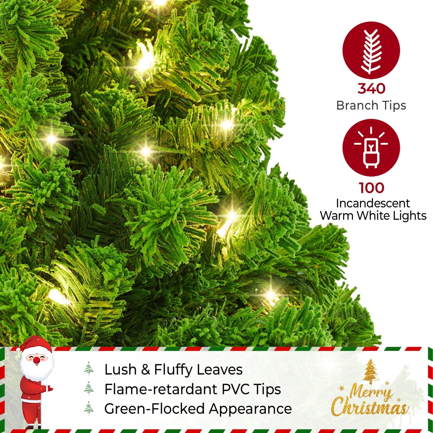 Yaheetech 4.5ft Pre-lit Artificial Christmas Tree with Incandescent Warm White Lights, Snow Flocked Full Prelighted Xmas Tree with 340 Branch Tips, 150 Incandescent Lights & Foldable Stand, Pure Green