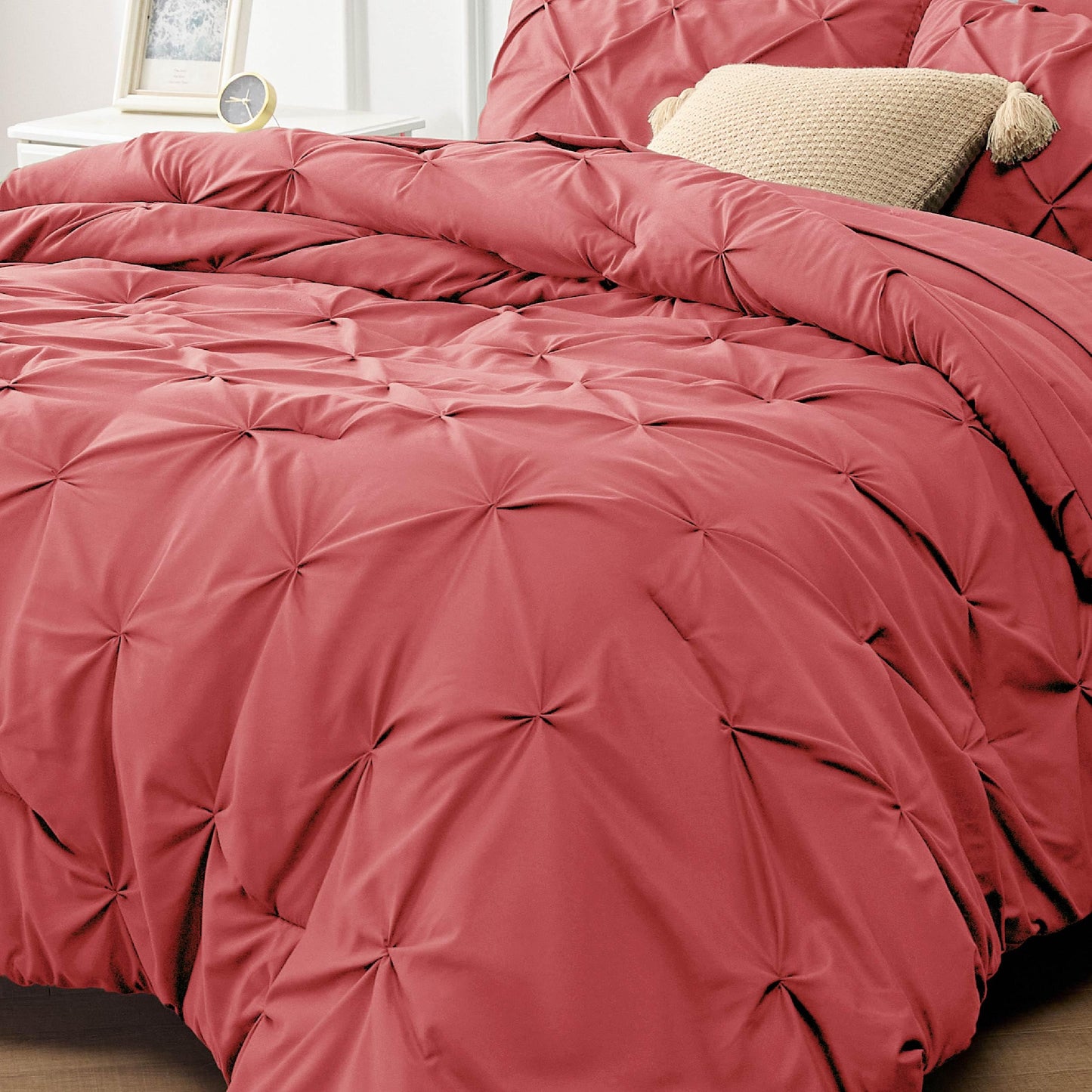 Bedsure Twin Comforter Set with Sheets - 5 Pieces Twin Bedding Sets, Twin Bed in a Bag with Comforter, Sheets, Pillowcase & Sham (Coral Red)