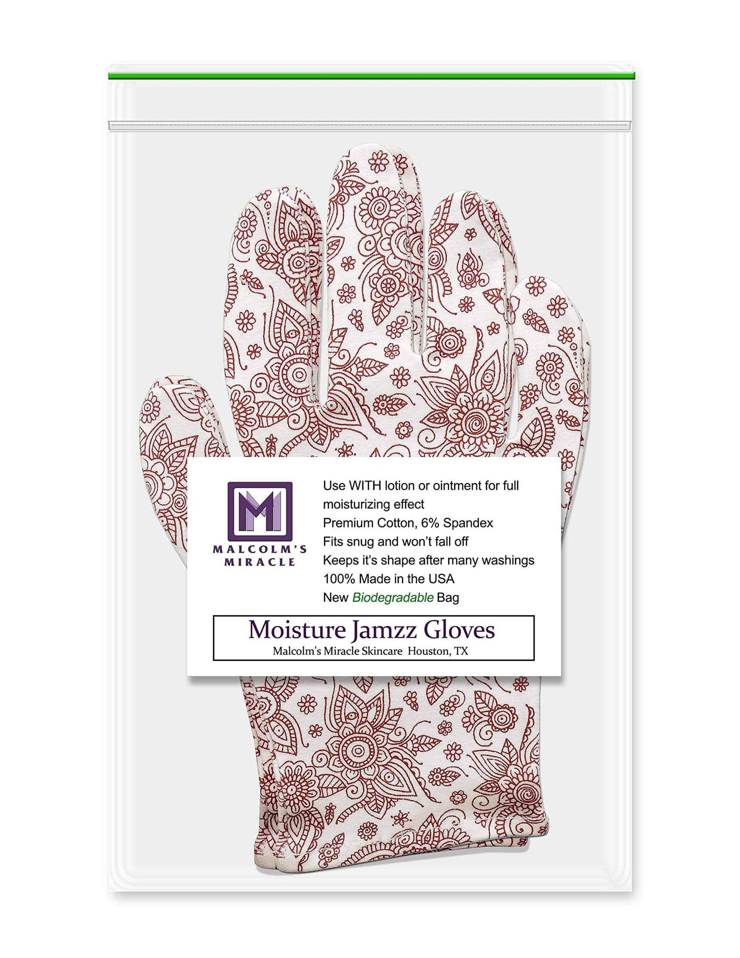 Malcolm's Miracle Henna Moisturizing Gloves - Lasts 2 Years - Made in The USA (Medium)