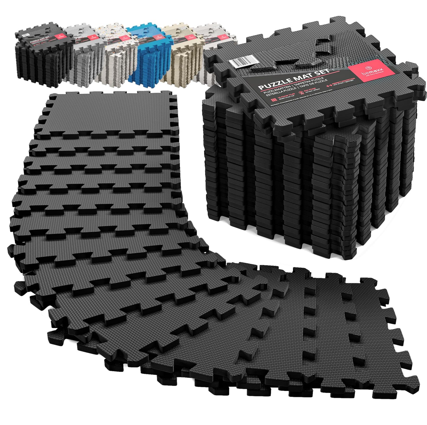 Gym Flooring Set - Interlocking EVA Soft Foam Floor Mat, 18 Pieces Puzzle Rubber Tiles Protective Ground Surface Protection, Play Workout Exercise Mats Underlay Matting Sports Pool Home Fitness Garage