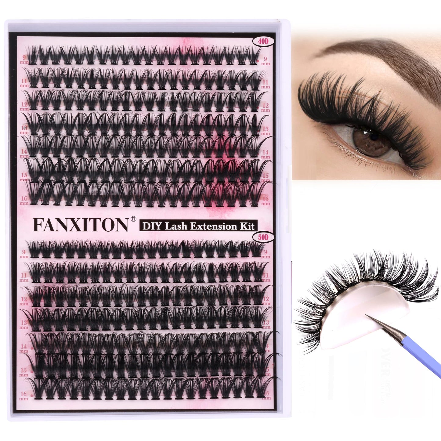 Cluster Lashes 280pcs Lash Clusters D Curl Volume Eyelashes Extensions 9-16mm Mix 40D+50D Individual Lashes Thin Band Eyelashes Cluster for DIY Lash Extension Beginners (Lash Clusters 0.07D)