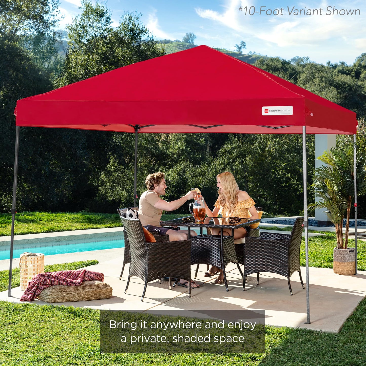 Best Choice Products 8x8ft 1-Person Setup Pop Up Canopy Tent Instant Portable Shelter w/ 1-Button Push, Case, 4 Weight Bags - Red