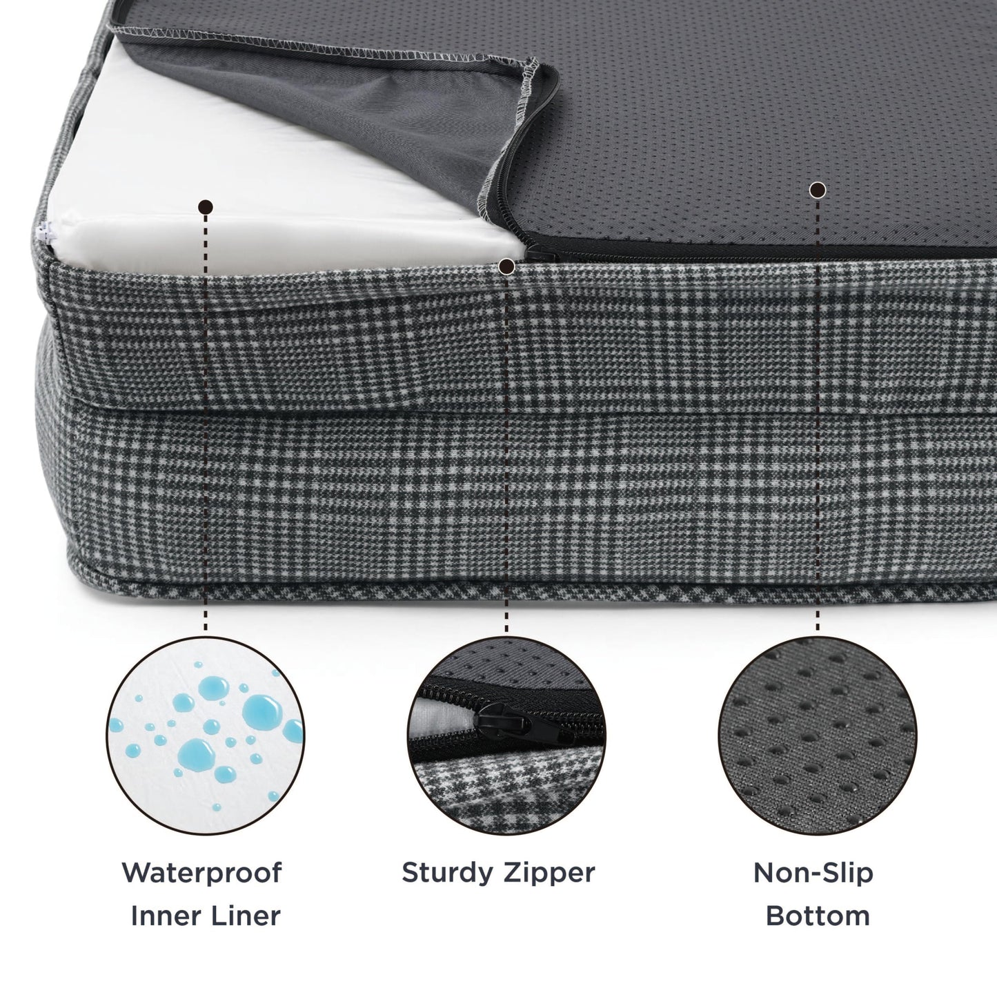 Bedsure Small Orthopedic Dog Bed - Washable Bolster Dog Sofa Beds for Small Dogs, Supportive Foam Pet Couch Bed with Removable Washable Cover, Waterproof Lining and Nonskid Bottom Couch, Black Checks