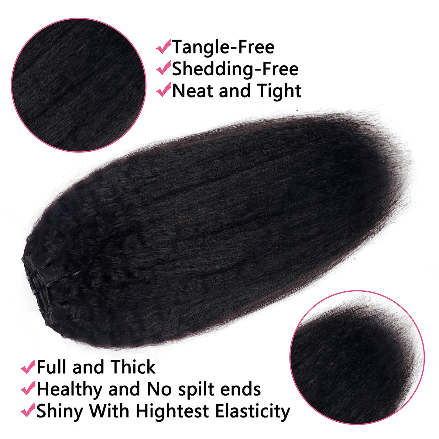 Kinky Straight Clip in Hair Extensions Real Human Hair Clip ins Natural Black Double Weft Clip ins for Women 18 Inch 120g 8pcs Kinky Straight Clip on Extensions Human Hair