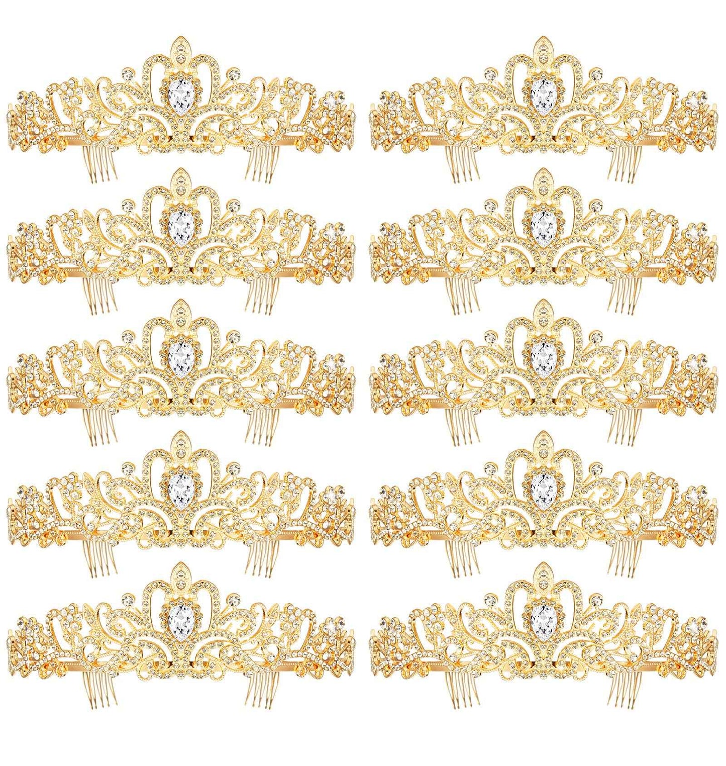 BBTO 10 Pcs Crystal Tiara and Crowns for Women Girls Princess Rhinestone Crown Queen Headband with Combs Bride Tiara for Birthday Party Wedding Prom Hair Accessories(Gold)