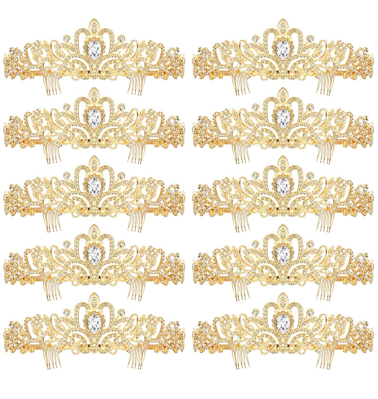 BBTO 10 Pcs Crystal Tiara and Crowns for Women Girls Princess Rhinestone Crown Queen Headband with Combs Bride Tiara for Birthday Party Wedding Prom Hair Accessories(Gold)