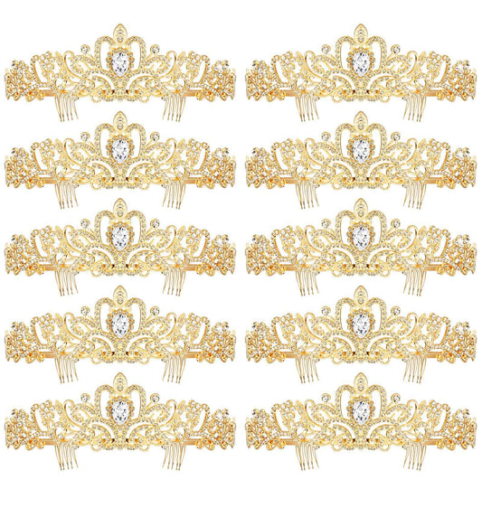 BBTO 10 Pcs Crystal Tiara and Crowns for Women Girls Princess Rhinestone Crown Queen Headband with Combs Bride Tiara for Birthday Party Wedding Prom Hair Accessories(Gold)