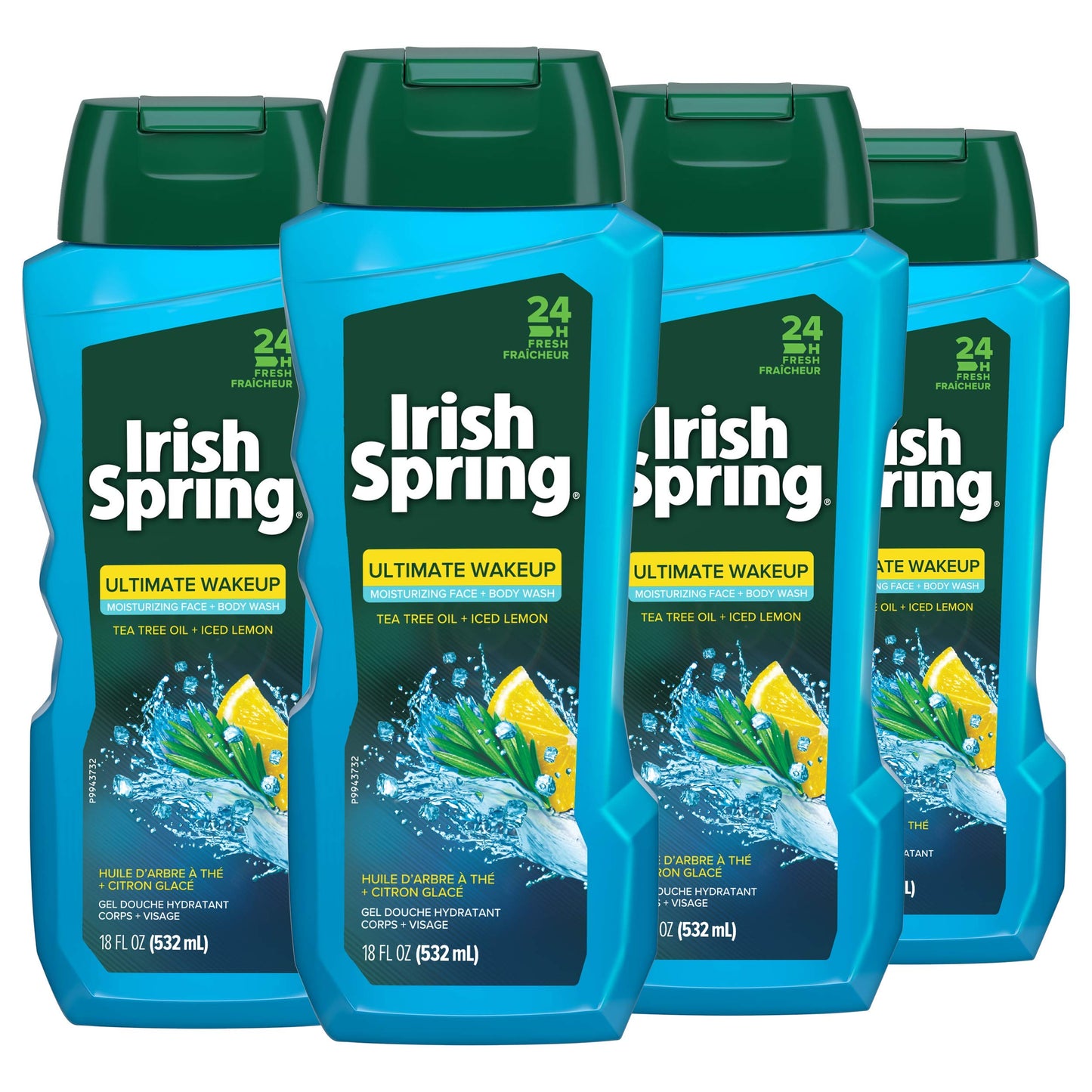 Irish Spring Ultimate Wake Up Tea Tree Face & Body Wash for Men, Moisturizing Body Wash Washes Away Bacteria - 18 Fluid Ounce, 4 Pack