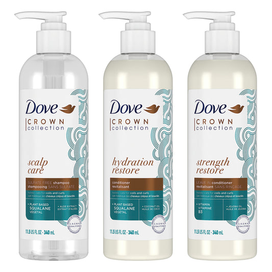 Dove Amplified Textures Shampoo, Conditioner, Leave-In Conditioner with Coconut Milk, Aloe, and Jojoba 3 Count for Coils, Curls and Waves and Moisture Amplifying Hair Care Blend 11.5 oz