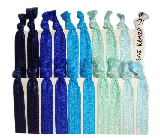 Hair Ties Ponytail Holders - 20 Pack "Blue Ombre" No Crease Ouchless Elastic Styling Accessories Pony Tail Elastics Holder Ribbon Bands - By Kenz Laurenz