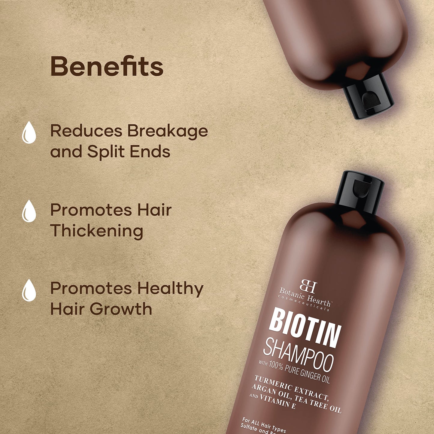 BOTANIC HEARTH Biotin Shampoo with Ginger Oil & Keratin - for Hair Loss and Thinning Hair - Promotes Hair Growth, Sulfate & Paraben Free, for Men and Women - 16 fl oz