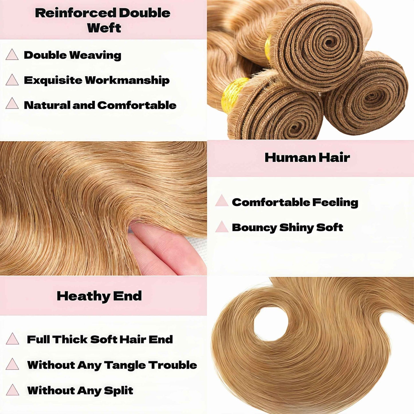 KODRHAR Honey Bundles Brown Human Hair Body Wave 10 12 14 Inch Body Wave Human Hair Weave 3 Bundles Silky Hair Bundles Brazilian 3 Bundles Human Hair Extensions for Women Deals 27 Color Bundles