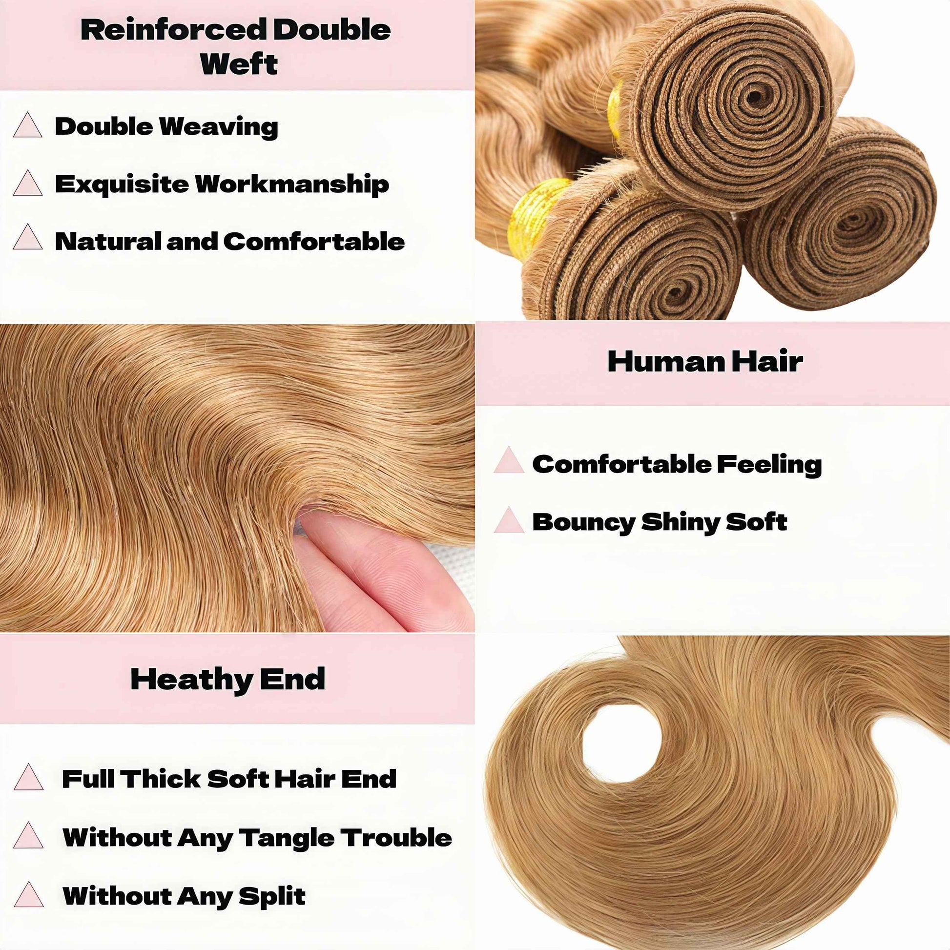 KODRHAR Honey Bundles Brown Human Hair Body Wave 10 12 14 Inch Body Wave Human Hair Weave 3 Bundles Silky Hair Bundles Brazilian 3 Bundles Human Hair Extensions for Women Deals 27 Color Bundles