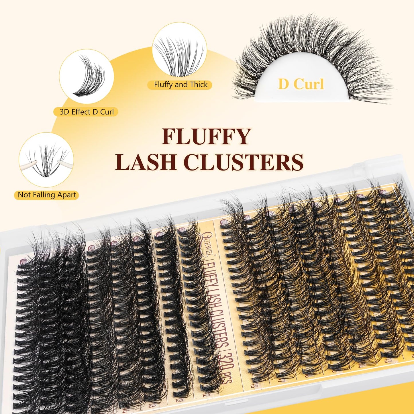 QUEWEL DIY Lash Extension Kit, 320Pcs 30D+40D Fluffy Lash Clusters Mix 12-18mm Lash Clusters Kit with Lash Bond and Seal Lash Applicator Tool for False Eyelash Cluster Kit at Home(30+40D Fluffy Kit)