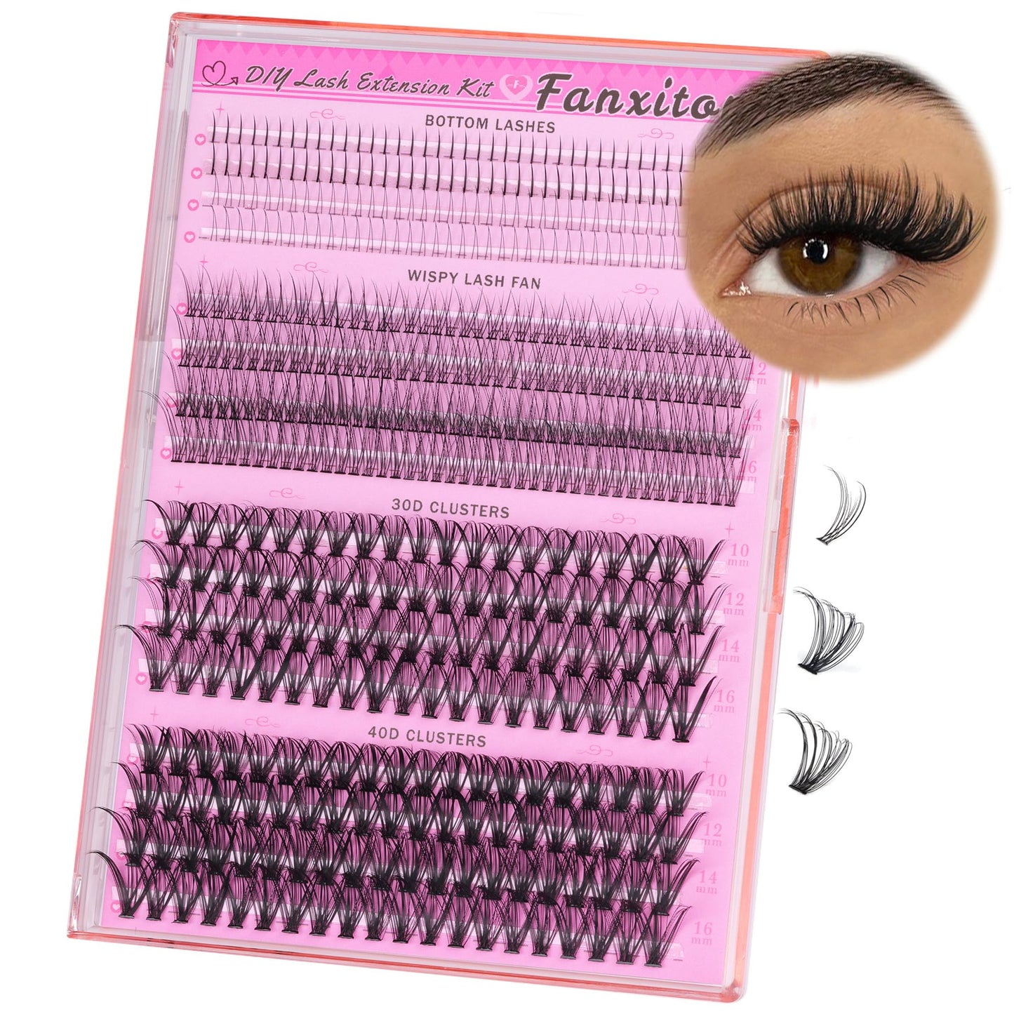 Lash Clusters Wispy 30D+40D D Curl Natural Cluster Lashes 484 Pcs Lash Cluster and Bottom Lashes 9-16 mm Mix Individual Lashes for Beginners