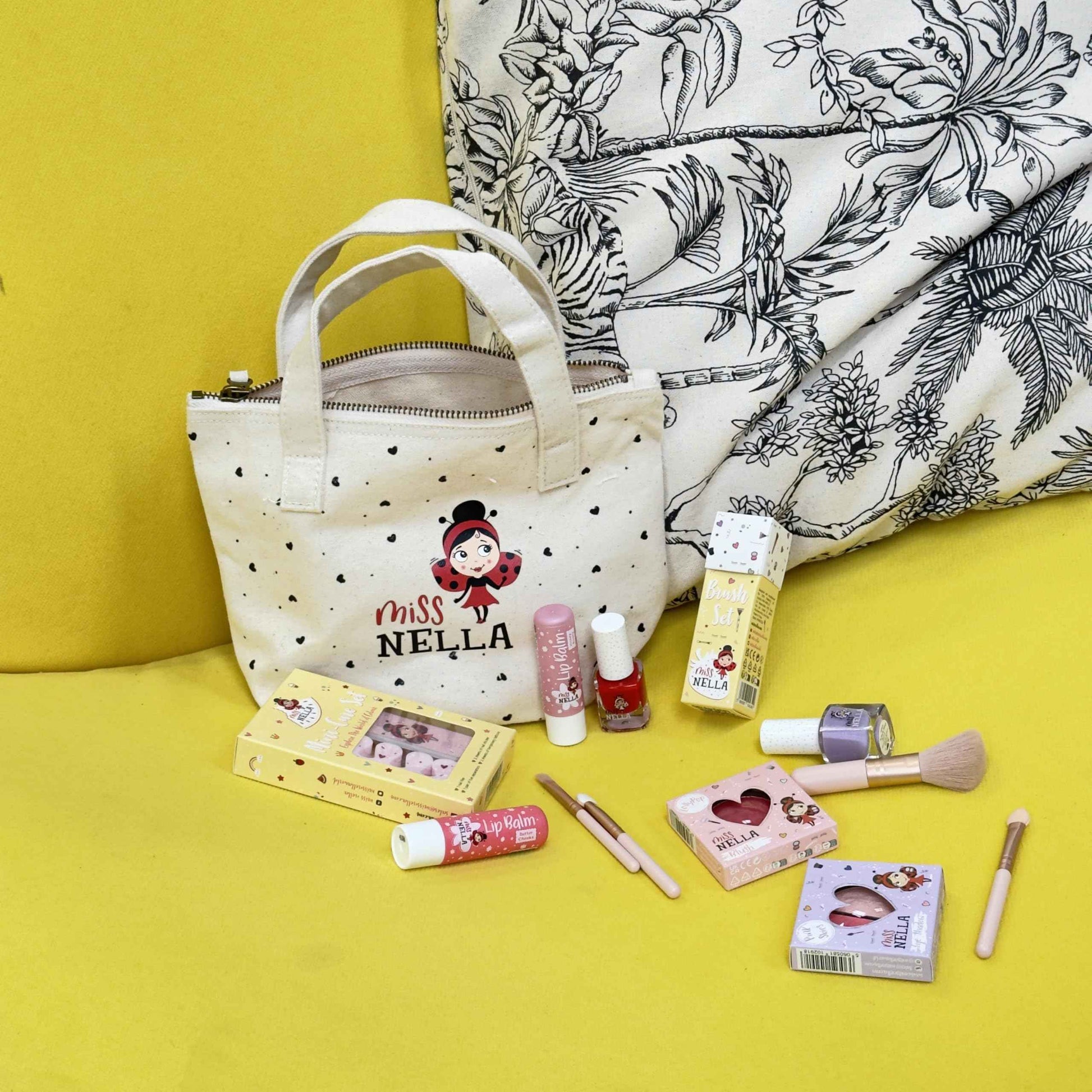 MISS NELLA Kids Bag of Wonders, Makeup & Nail Polish Set Safe and Fun Gift - Hypoallergenic, Dermatologically Tested Kid-Friendly, Non-Toxic, Cosmetic Bag Included – Special Edition