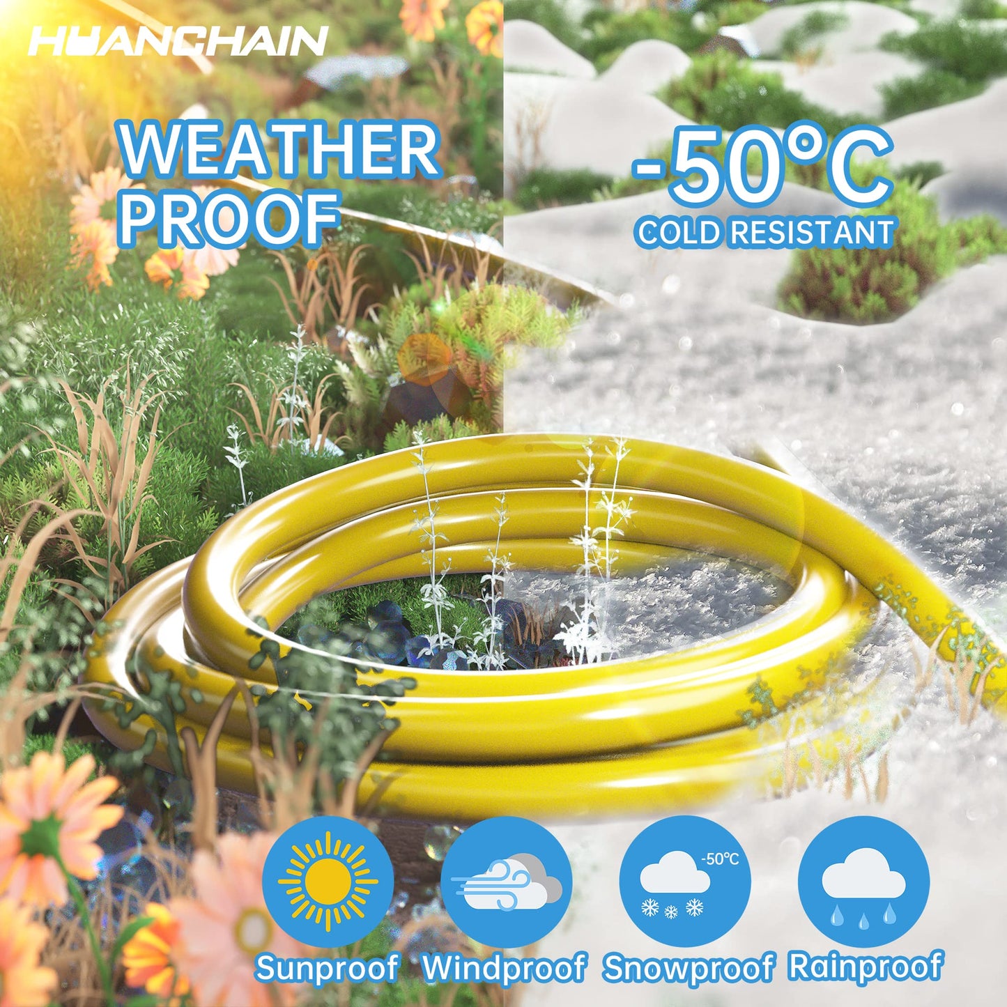 HUANCHAIN Outdoor Extension Cord 75 Foot Waterproof, 16/3 Gauge Flexible Cold-Resistant Appliance Extension Cord Outside, 10A 1250W 16AWG SJTW, 3 Prong Heavy Duty Electric Cord Yellow, ETL