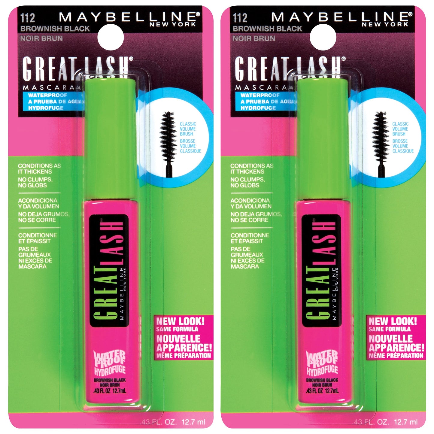 Maybelline New York Great Lash Waterproof Mascara Makeup, Brownish Black, 2 Count