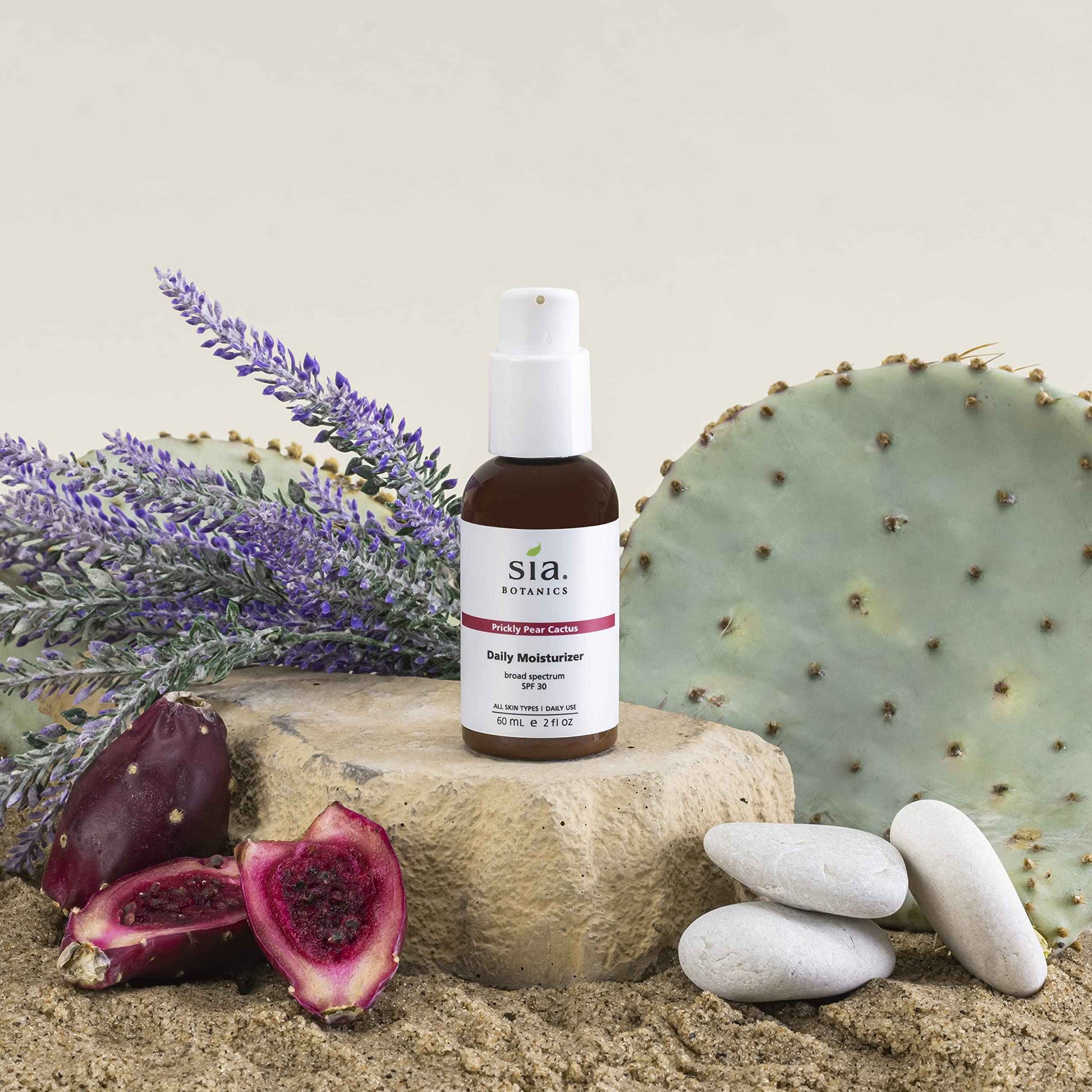 Sia Botanics Prickly Pear Daily Facial Moisturizer - SPF 30 (59ml/2oz Pump Bottle) | Face Sunscreen w/Prickly Pear, Sweet Orange, Lavender | Natural, Clean, Botanical Skincare for Women