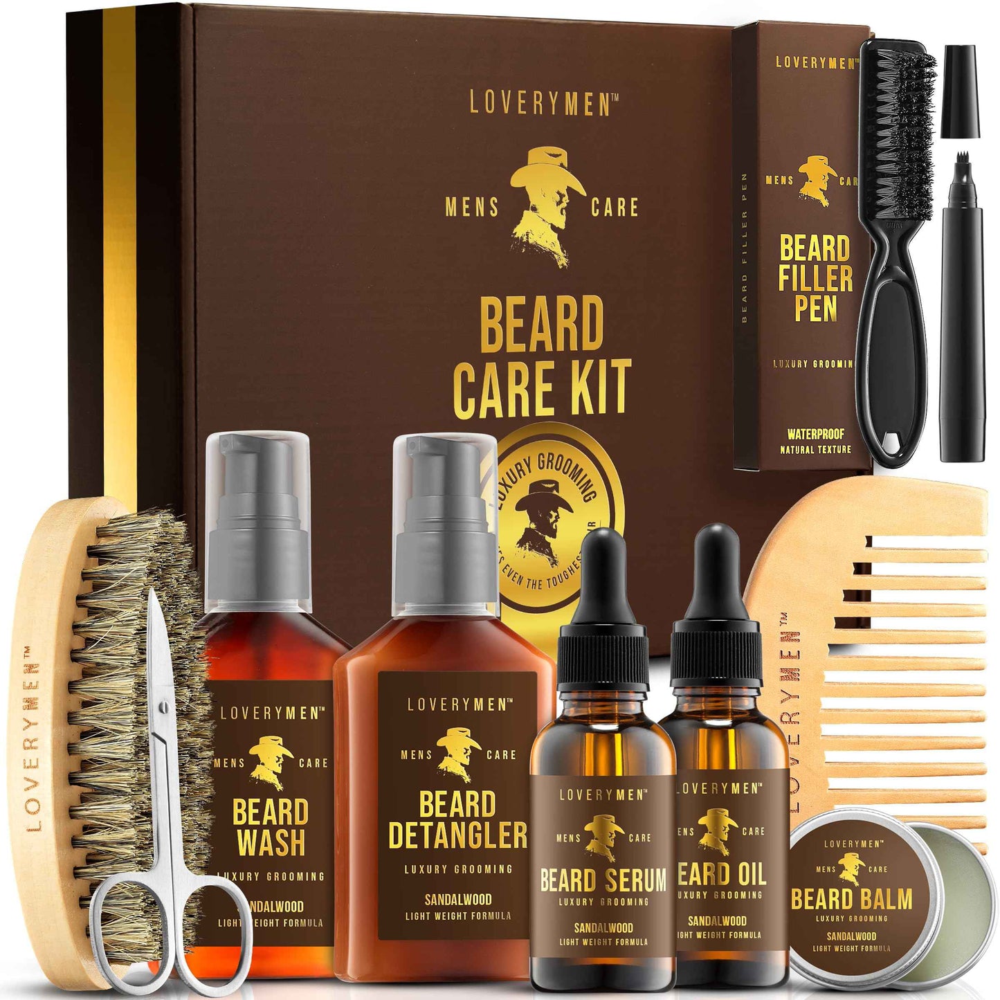 Christmas Mens Gifts for Him, Ultimate Beard Care Kit - 12pc Complete Grooming Set in Cedarwood, Beard Balm, Wash, Conditioner, Oil, Serum, Beard Pen & More Birthday Gifts for Men Boyfriend Husband