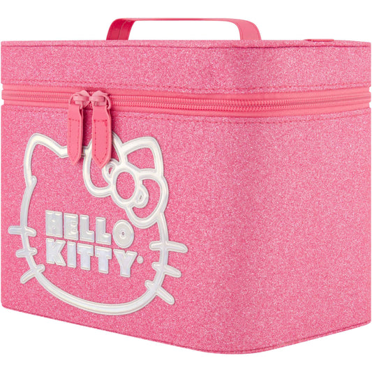 Hello Kitty Large Cosmetic Travel Case Organizer, Portable Makeup Box with Mirror and Dual Zipper, Pink
