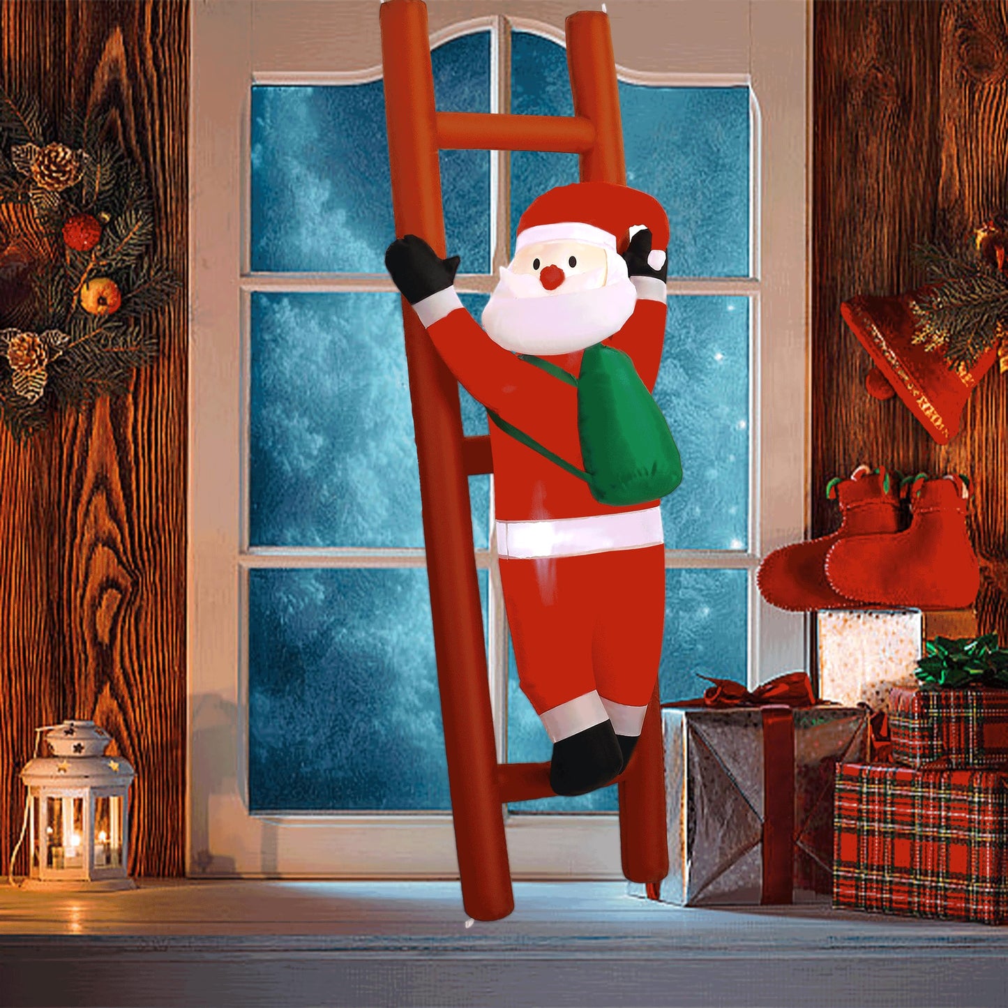 6FT Hanging Christmas Inflatables Decorations, Inflatable Santa Claus Climbing on Ladder, Xmas Blow Up Holiday Decor for Indoor Outdoor, Yard, Garden, Lawn, Home